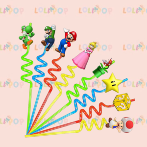 POPOTES MARIO Y  FIGURITAS DECORATIVAS (8 PZAS)