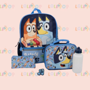 BLUEY SET LONCHERA, MOCHILA, ESTUCHE, BOTELLA Y LLAVERO BLUEY
